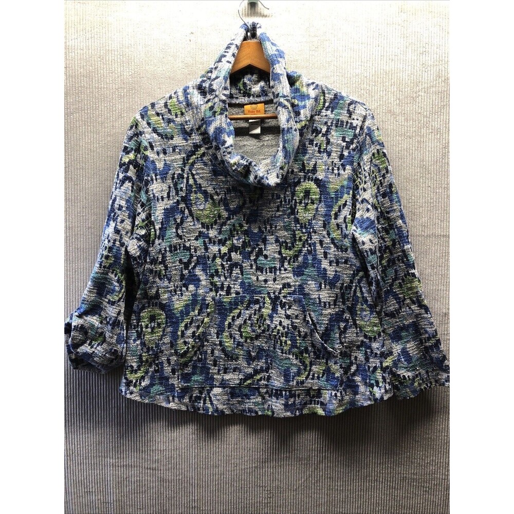 Ruby Rd Sweater Womens PXL Multicolor Blue Kangaroo Pockets Cozy Athleisure Casu